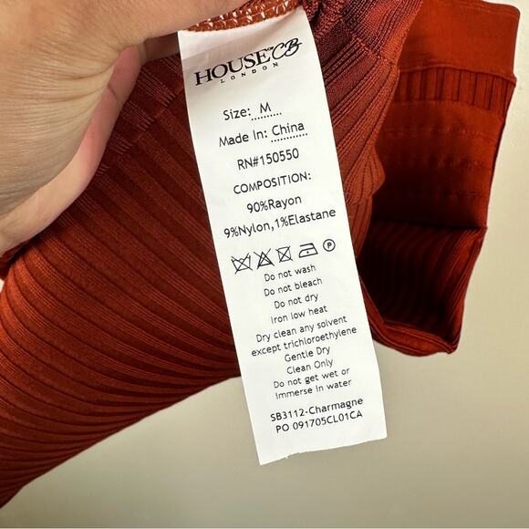 NEW House Of CB London Charmagne Rust Bandage Dress Womens M Ribbed Bodycon - Picture 10 of 11